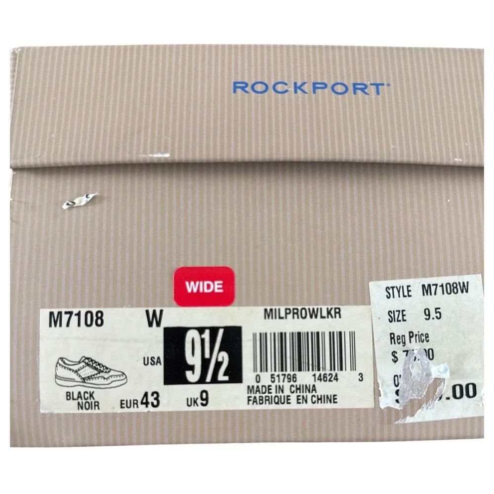 Rockport MilProWalker M7108W Black Leather Walking Shoe Mens 9.5W Wide NIB New